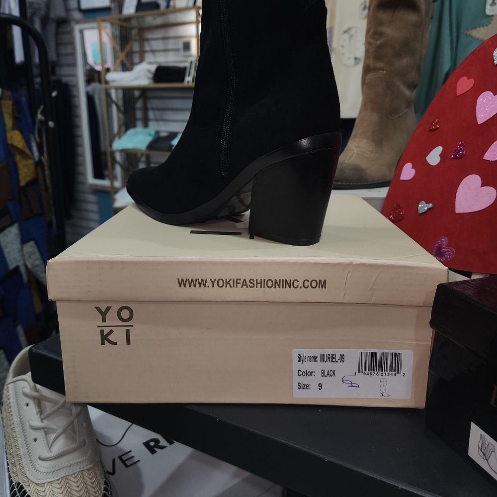 Yoki Tall Western faux suede Black Boots